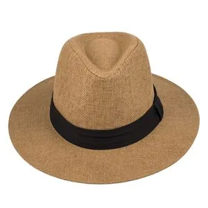 Pălărie Panama din paie, Unisex, Mărimea 59, Naturală cu Banda Neagră
