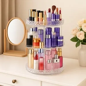 Suport Acrilic Rotativ pentru Cosmetice cu Discuri Multi-compartimentale