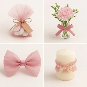 Tul roz gata tăiat 24x24cm pentru mărturii DIY, 30 bucăți – poza 3