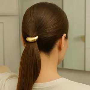 Elastic Par Poneytail cu Inel Metalic Auriu pentru Coafură