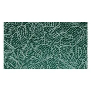 Suport farfurie din material textil, 45x30 cm, verde cu model frunze tropicale