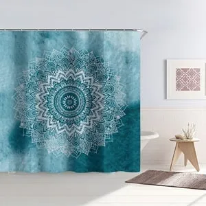 Perdea de dus albastră cu model mandala pentru baie