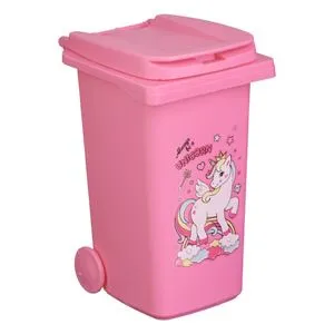 Mini Tomberon de Depozitare în Plastic Roz cu Model Unicorn și Roți
