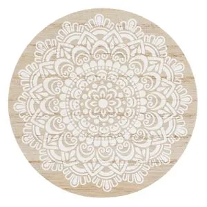 Suport pahar rotund din lemn cu model mandala alb, Ø11 cm
