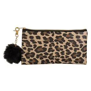 Husă pentru ochelari de soare cu model leopard și pompon negru