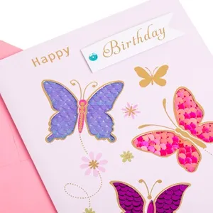 Felicitare Zi de Naștere cu Fluturi cu Paiete și Folie Aurie, 13x19cm – poza 3