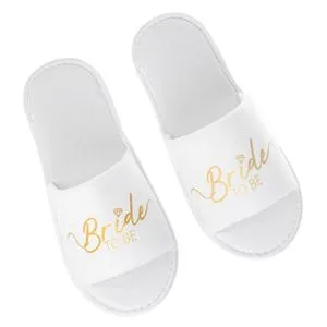 Papuci de casă albi, decupați, cu imprimeu auriu Bride to Be