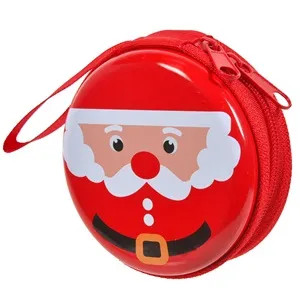 Portofel metalic rotund cu model Mos Craciun pentru copii