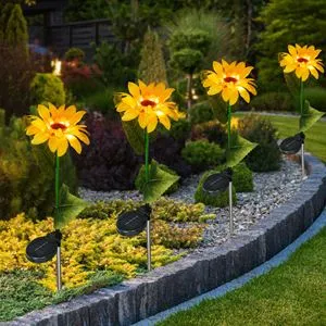 Floare cu Incarcare Solară și Lumina Caldă LED