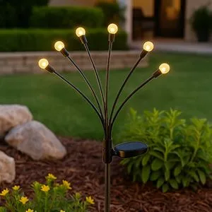 Lampa solară negru cu 6 siruri și sfere LED albe