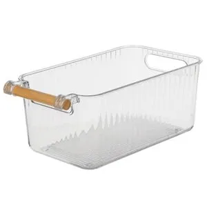 Cutie de Depozitare Transparentă din Plastic cu Maner din Lemn