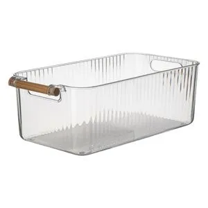 Cutie de depozitare din plastic transparent cu mâner din lemn, 7.46 L