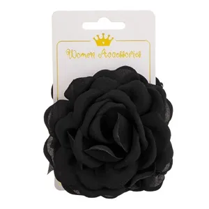 Clama Par cu Trandafir Textil Negru pentru Femei, 9 cm – poza 3