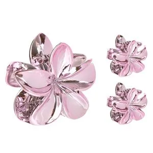 Set 3 Clame de Par cu Floare de Orhidee Roz Metalizat pentru Femei