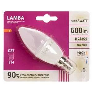 Bec LED E14 7W, C37, Alb Rece, 600 Lumeni, 25.000 Ore, 220-240V