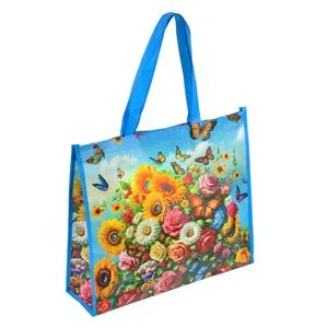 Sac Reutilizabil din PP Albastru cu Model Floral și Fluturi