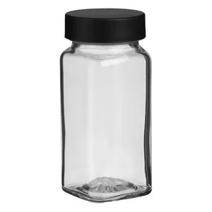 Sticlă transparentă pentru condimente cu capac negru