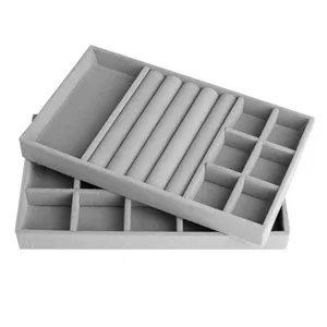 Set 2 Suporturi Organizatoare Bijuterii cu Compartimente, Gri Suede, 21x12,5 cm – poza 3