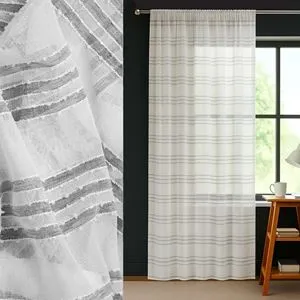 Perdea decorativă cu model dungi, 140x260 cm, alb-gri