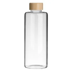 Sticlă de apă din sticlă borosilicată, 1L, cu capac din bambus