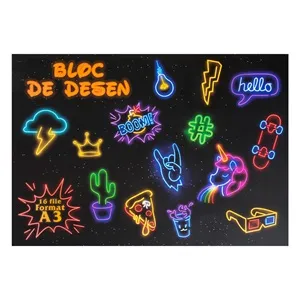 Bloc de desen A3 cu model Neon Lights, 16 file albe pentru schițe
