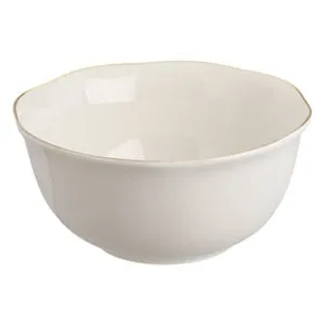 Salatiera din portelan off white cu margine ondulată și detaliu auriu metallic