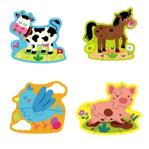 Puzzle Bebe cu Animale de la Ferma, 16 Piese Mari Multicolor