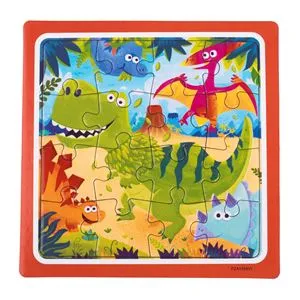 Puzzle Mini cu Dinozauri, 16 Piese, 15x15cm, Carton Multicolor