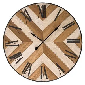 Ceas de perete din lemn MDF, diametru 38 cm, maro, cifre romane