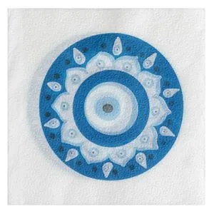 Șervețele de masă, 1 strat, Albe cu model ochi albastru, 33x33cm, 80 buc