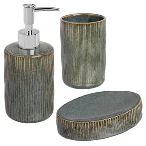Set Ceramic Baie Elegant Verde Olive și Bej – 3 Piese
