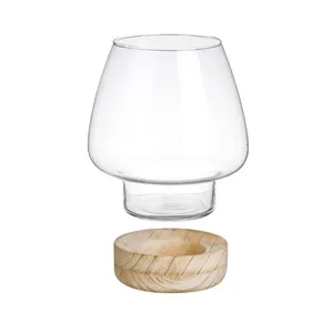 Vază Decorativă din Sticlă Transparentă cu Bază din Lemn – poza 3