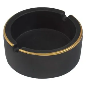 Scrumieră rotundă din ciment neagră cu margine aurie Ø8.5cm