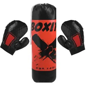 Sac de box cu manusi, 14x45 cm, rosu-negru