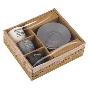 Set 3 Cesti Cafea Ceramice cu Farfurii, 3 Culori Mate, 90ml – poza 4