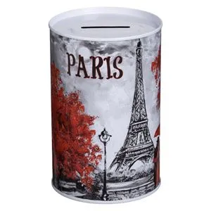 Pusculiță metalică cu model Paris, Ø8x12,5 cm