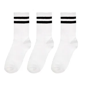 Set Sosete Sport Mid Cut Albe cu Dungi Negre - 3 Perechi