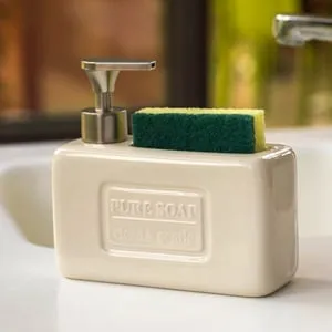 Dispenser Detergent Vase cu Suport pentru Burete Crem