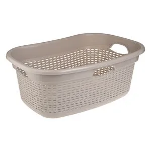 Lighean Rufe Dreptunghiular Perforat din Plastic Bej 60L cu Manere