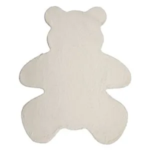 Covor Decorativ pentru Copii, Forma de Ursulet, Blana Artificiala, Off White, 90x110cm