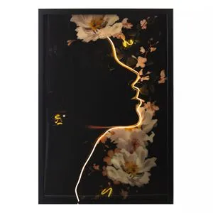 Tablou decorativ LED cu siluetă feminină și ramă din lemn