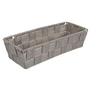 Cos de depozitare impletit cu cadru metalic, Gri Taupe, 26x10x6 cm