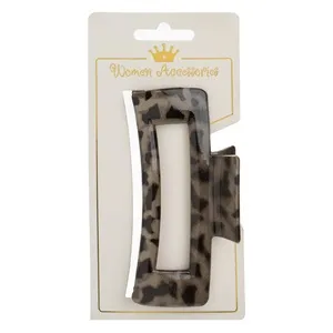 Clamă de păr maro cu model leopard, 13 cm, lucioasă – poza 3