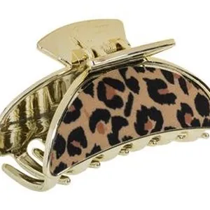 Clamă de păr aurie cu model leopard, lucioasă, formă semilună, 9 cm – poza 3