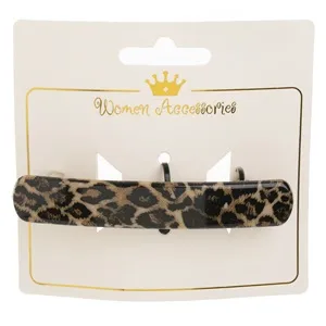 Clamă de păr maro cu model leopard, 9 cm, finisaj lucios – poza 4