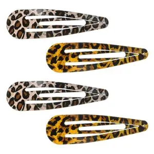 Set 4 Clame de Păr Metalice cu Model Leopard, 7 cm, Ecru și Galben Mustar