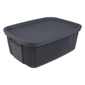 Cos de depozitare din plastic perforat cu capac, gri, 12L