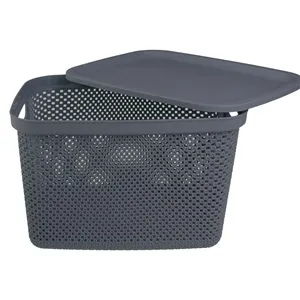 Coș de depozitare din plastic antracit cu capac, 18L – poza 3