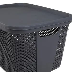 Coș de depozitare din plastic antracit cu capac, 18L – poza 4