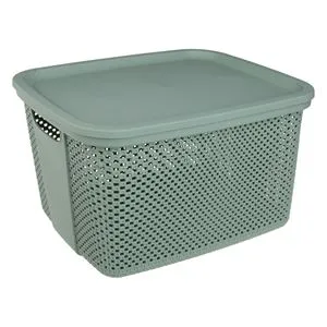 Cos de depozitare din plastic perforat cu capac, verde menta, 18L
